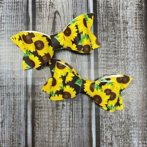 Girl's Set of Hair Bows Sunflowers they are 3 1/2” bows secured on a 2” Barrett